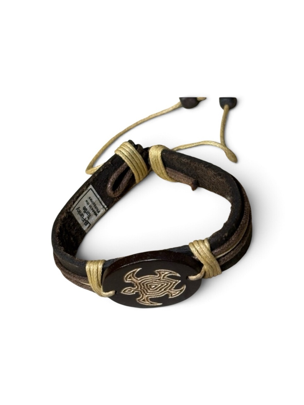 Turtle Inlay Leather Beaded Bracelet